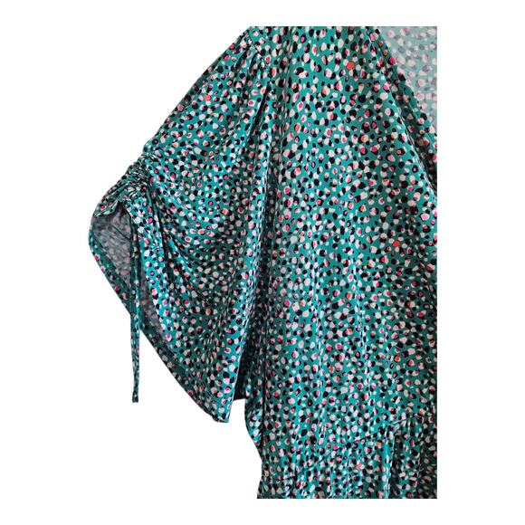 TORRID 6 Women's 30 Dress Midi V-Neck Green Pink Black Dots Faux Wrap Jersey - Picture 5 of 8